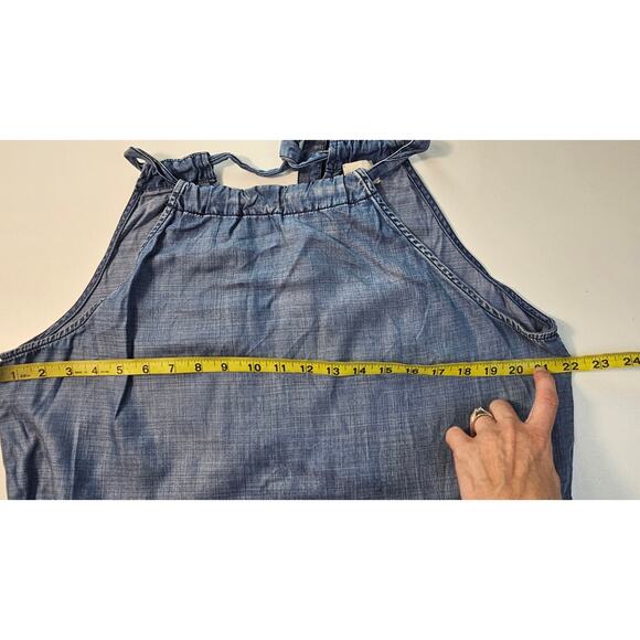 Chicos sz 2 (L) lyocell chambray open tie back halter tank top summer chic EUC - Picture 8 of 8